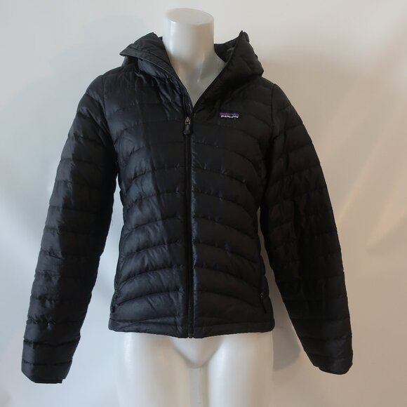 Womens Patagonia Black Hooded Goose Down Puffer Jacket Size XS - Picture 4 of 13
